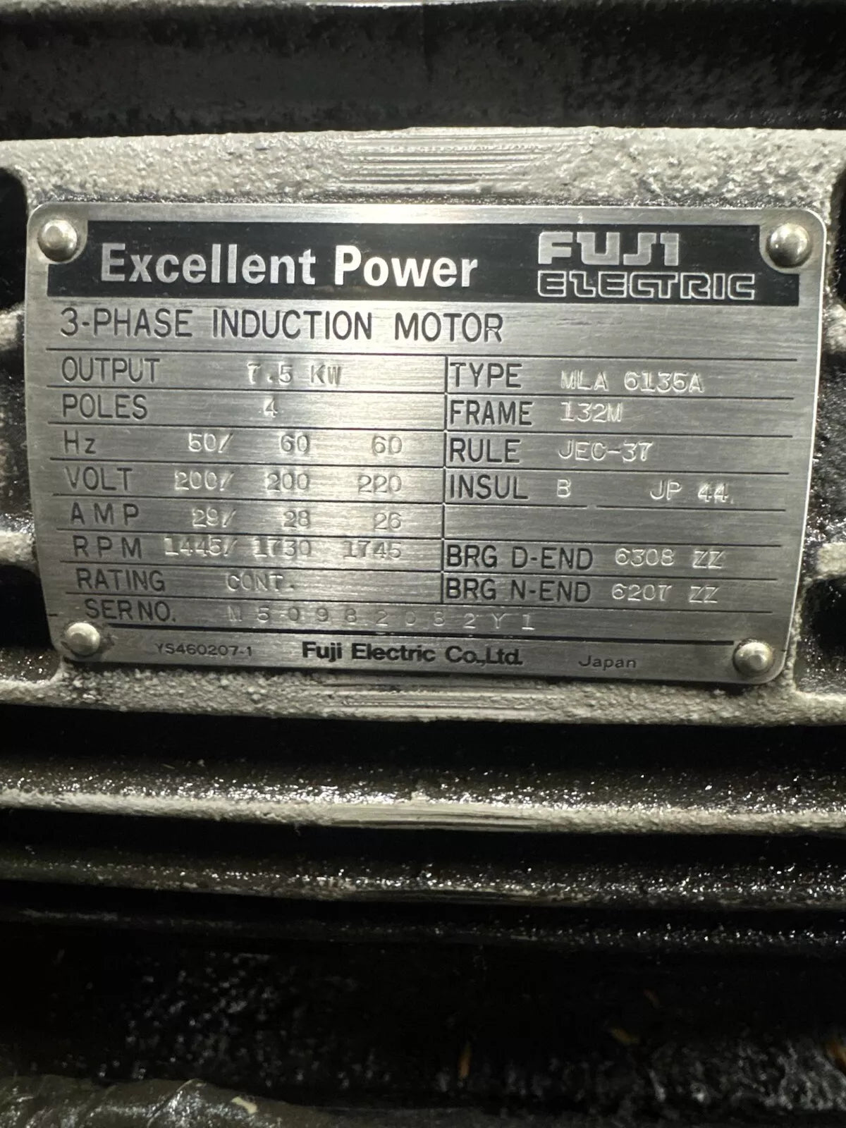 Amada FBD 8025LD Hydraulic 3 Phase Motor MLA 6135A 7.5KW