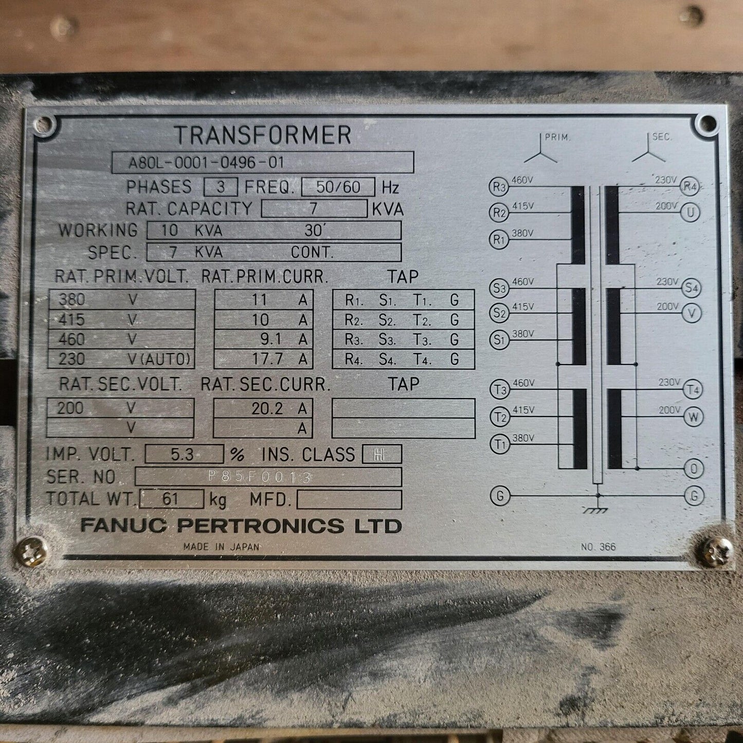 Amada Fanuc A80L-0001-0496-01 Vipros Transformer 10KVA