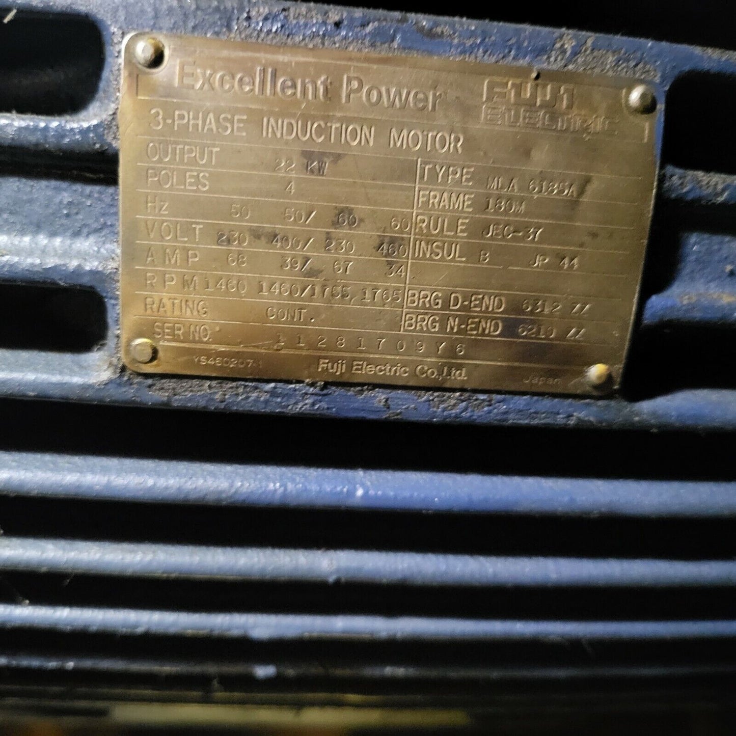 Amada Vipros Hydraulic 3 Phase Motor MLA 6185A 22KW