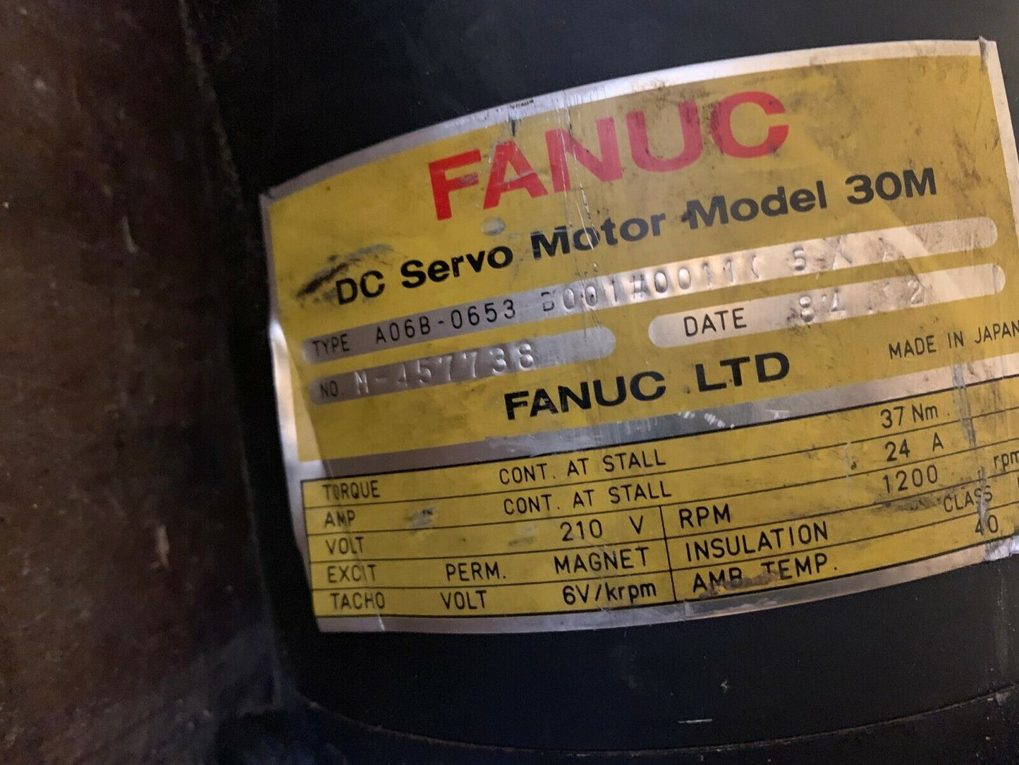 FANUC DC SERVO MOTOR MODEL 30M A06B-0653-B001 Amada