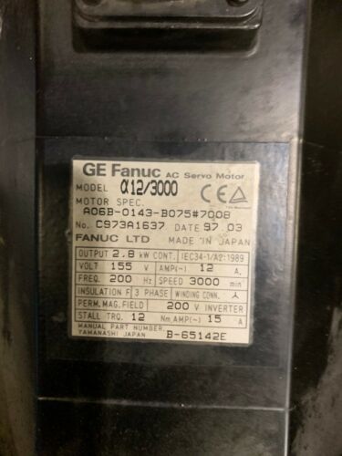 Fanuc Servo Motor A06B-0143-B075 #7008 Removed from Cincinnati Laser