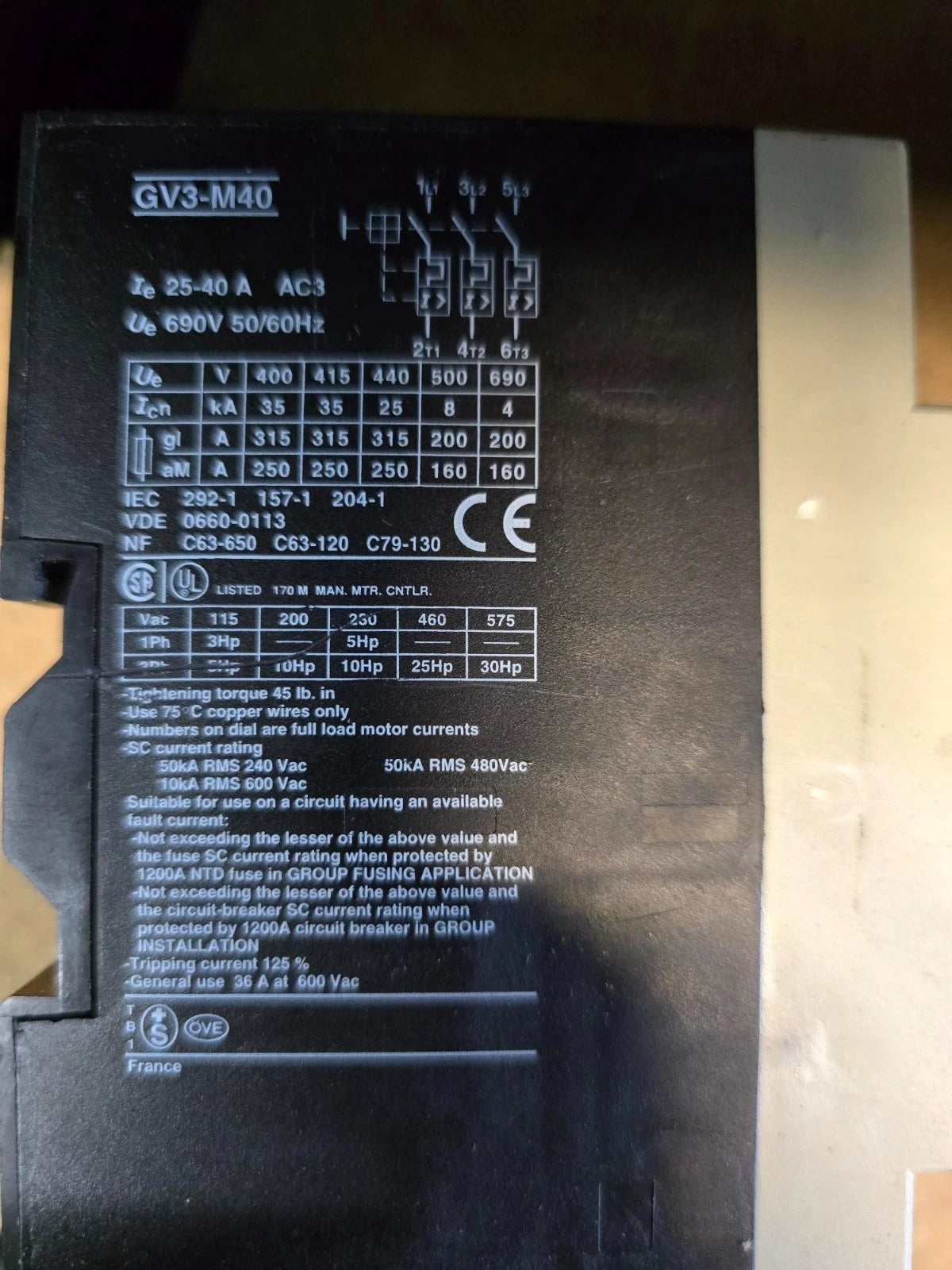 TELEMECANIQUE GV3-M40 25-40 Amp GV1-A01