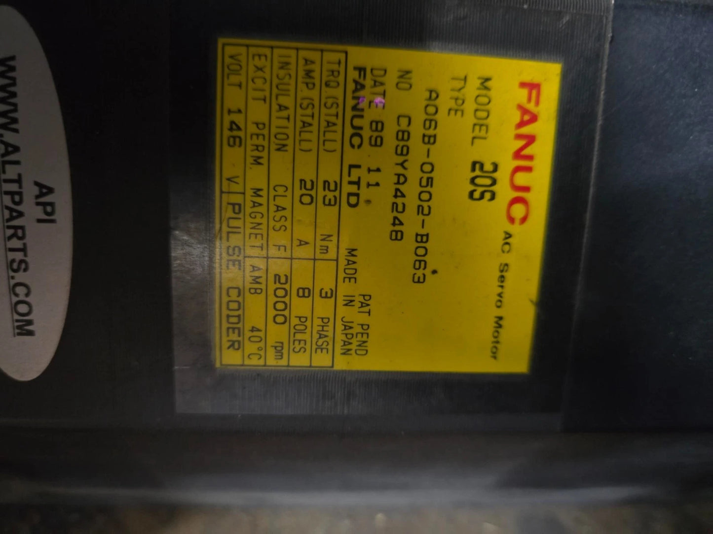 Amada FANUC SERVO MOTOR MODEL 20S TYPE A06B-0502-B063