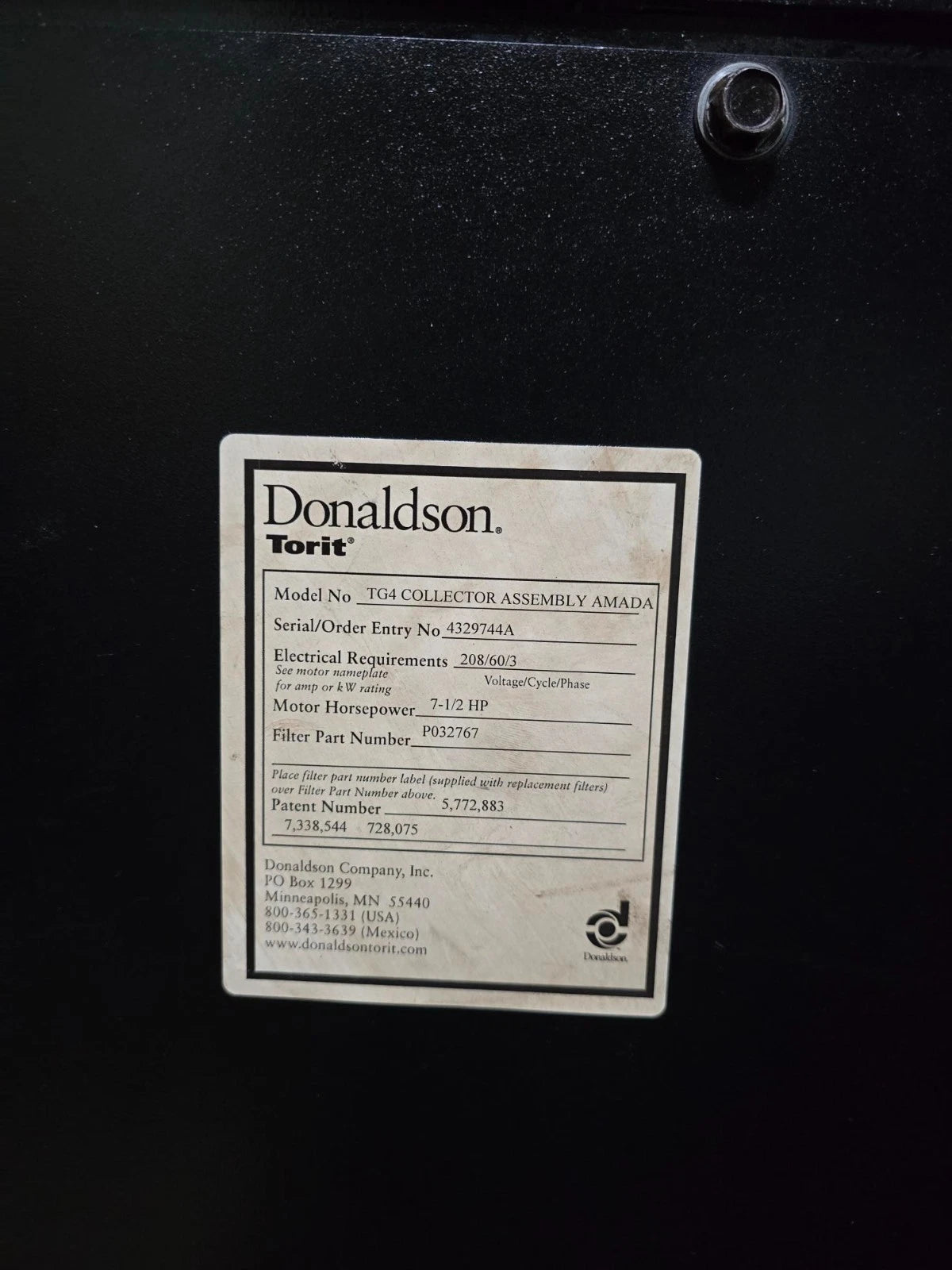 Amada Donaldson Torit TG4 7-1/2HP DUST COLLECTOR  Apelio Pulsar F1 FO  LASER