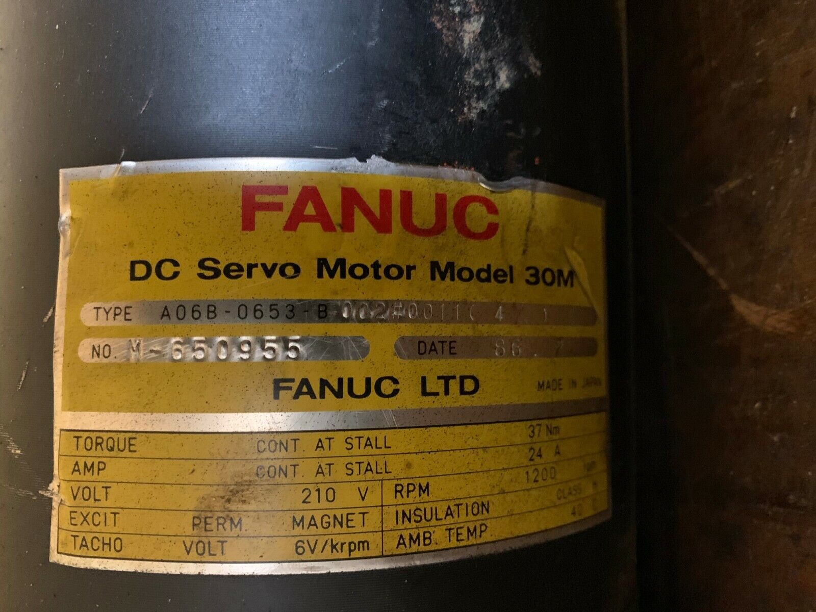 FANUC DC SERVO MOTOR MODEL 30M A06B-0653-B002 Amada Pega – Amada Surplus