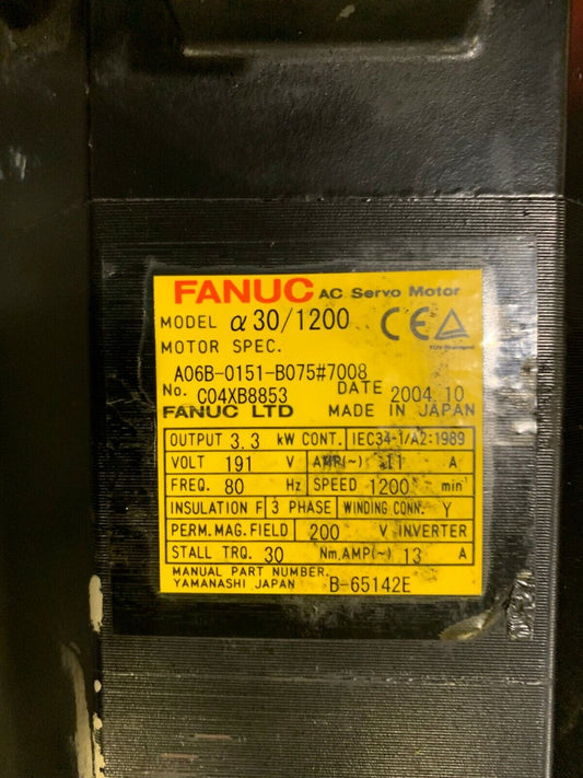 Fanuc Servo Motor A06B-0151-B075 #7008 Removed from Cincinnati Laser